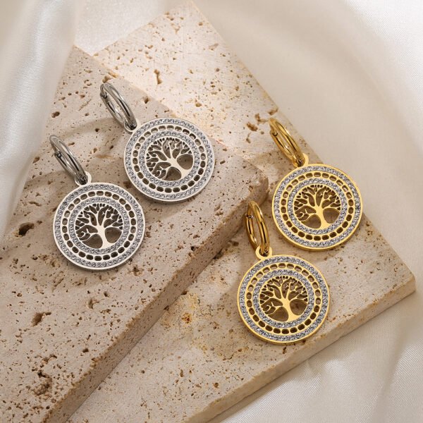Lucky Tree Zircon Titanium Steel Earrings